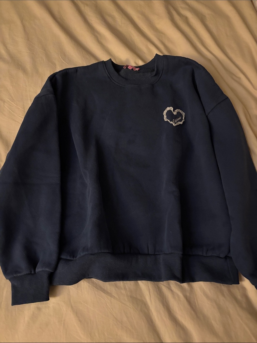 Edikted Navy Pullover Sweatshirt with Heart Patch